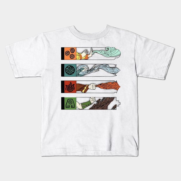 Avatar - The 4 Elements Kids T-Shirt by AsafSlook